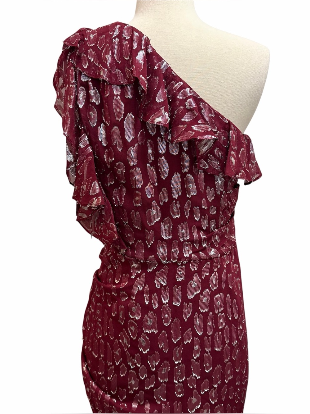 Veronica Beard Leighton Silk One Shoulder Dress Ruche Ruffle Ruched Size 8 - Picture 7 of 16